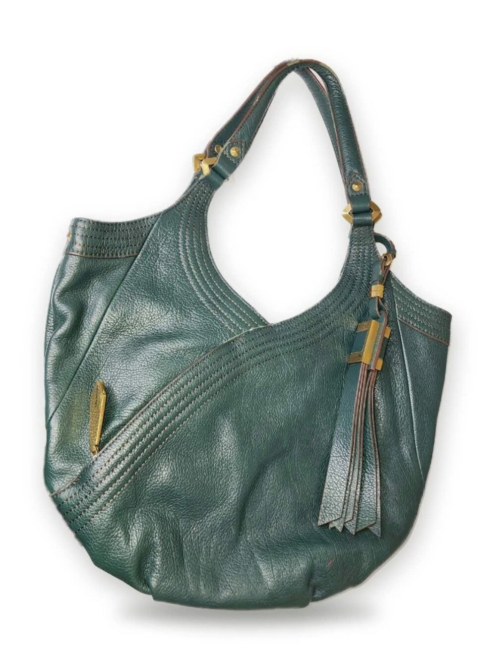 ORYANY Holly Hobo Shoulder Bag Teal/English Green Italian Leather with Tassel